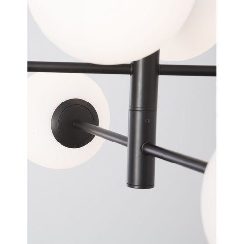 Merano Diego 6-lichts globe hanglamp wit mat glas zwart metaal LED E14