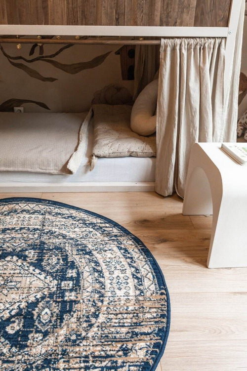Interieur05 vintage vloerkleed Aila - blauw -   Ø 120 cm