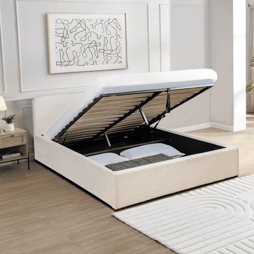 Calicosy - Opbergbed LIVY - Beige hoofdbord - 88x170x215 cm