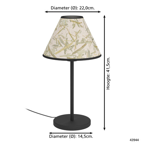 EGLO tafellamp Oxpark - e27 - 41,5 cm - zwart/wit/groen - bamboe