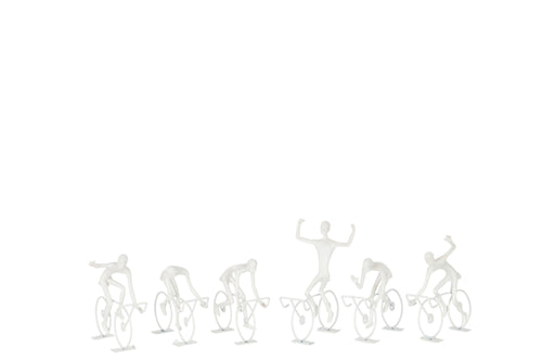 J-Line decoratie Wielrenners - polyresin - wit - small - 6 stuks