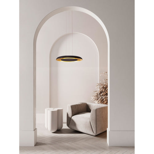 Nova Luce EPOS Dome hanglamp voor plafond, zandkleurig zwart, geborsteld goud, Triac dimbare LED, 38W, 2100lm, 2700-3000-4000K kleurtemperatuur.