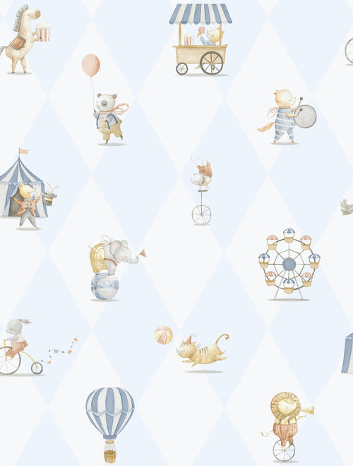 Sanders & Sanders behang circus figuren lichtblauw en wit - 53 cm x 10.05 m - 640618