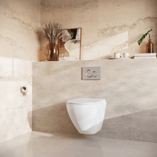 LOMAZOO hangtoiletset Linea - met inbouwreservoir & ronde drukplaat - rond - chroom / wit