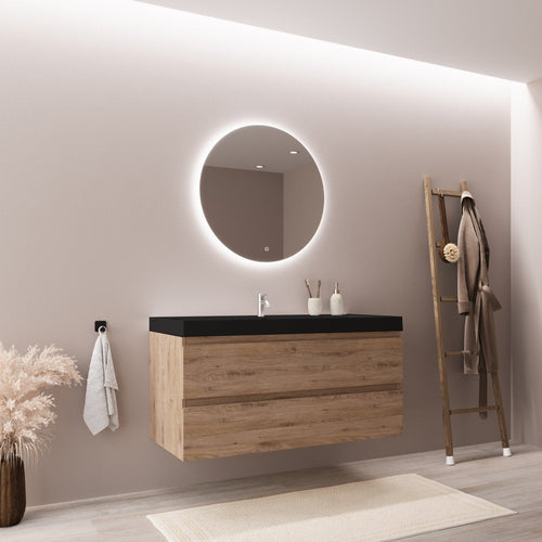LOMAZOO badkamermeubel Monaco - zwevend - zwart - licht eiken - 100 cm