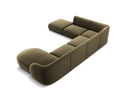 Micadoni Panoramische hoekbank links Miley 6-zits, flueel, groente - 255x330x70cm