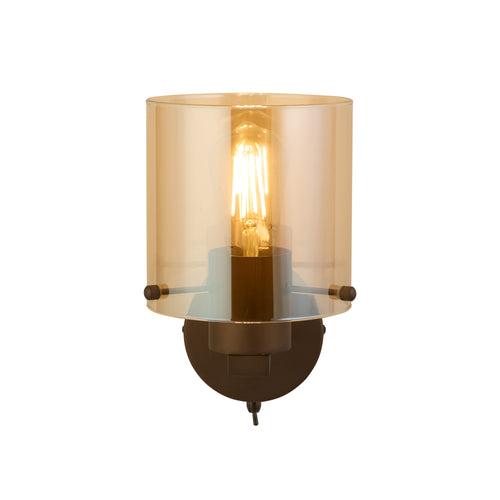 Searchlight Sweden 1-lichts wandlamp mokka metaal & amber glas