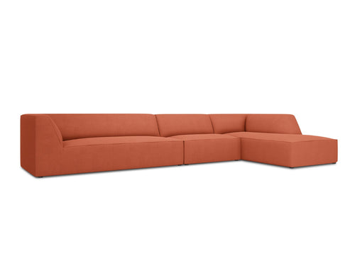 Micadoni rechter hoekbank Ruby 5-zits, structurele stof, koraal - 180x366x69cm