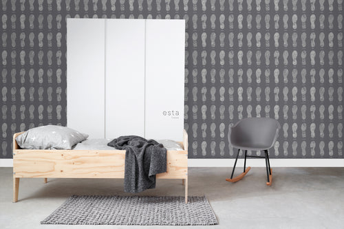 ESTAhome behang stadskaarten in vorm van schoenzolen donkergrijs - 53 cm x 10.05 m - 128820