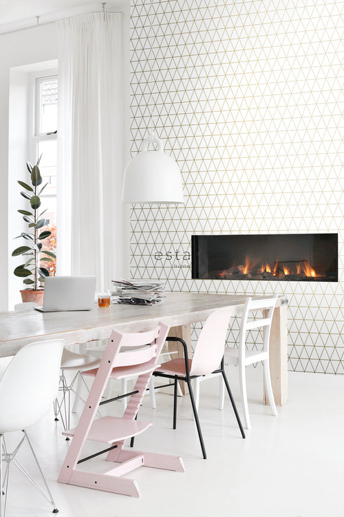 ESTAhome behang grafische driehoeken wit en goud - 53 cm x 10.05 m - 139147