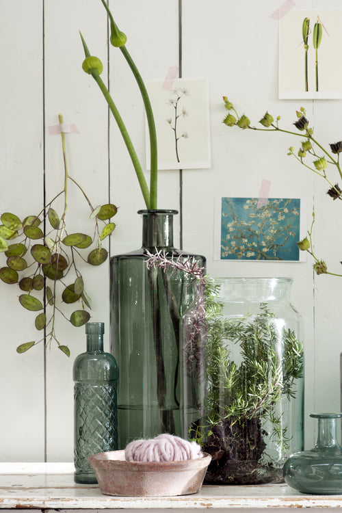 Mica Decorations Guan Fles Vaas - H40 x Ø15 cm - Gerecycled Glas - Groen