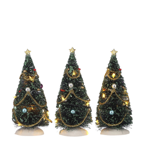 LuVille Kerstdorp Miniatuur Bomen - 3 Stuks - H15 cm - Multikleur