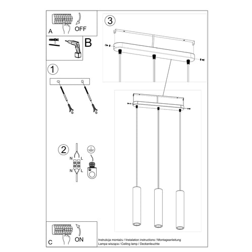 Sollux Lighting Hanglamp LUVO 3L - 45x6x90cm