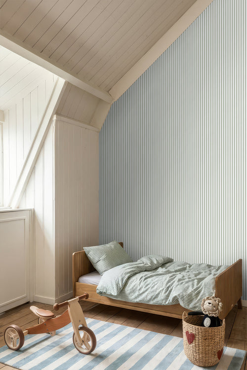 Sanders & Sanders behang strepen vergrijsd olijfgroen en wit - 53 cm x 10 m - 640416