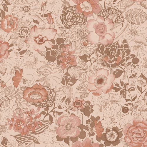 ESTAhome behang vintage bloemen terracotta roze - 53 cm x 10.05 m - 139766
