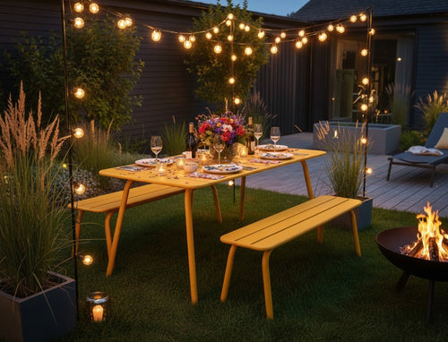 MaximaVida metalen picknickset Max 150 cm okergeel – 3-delig