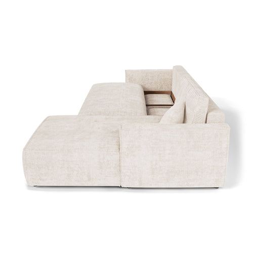 Premium Interiors - Rechthoekige hoekbank met slaapfunctie en opbergruimte  - corduroy crème 297cm