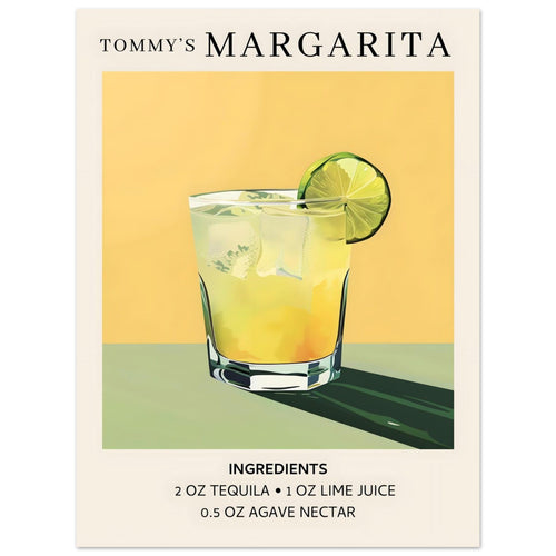 Artfulprints Poster Tommy's Margarita cocktail - Ingrediënten   - 30x40 cm - Geel