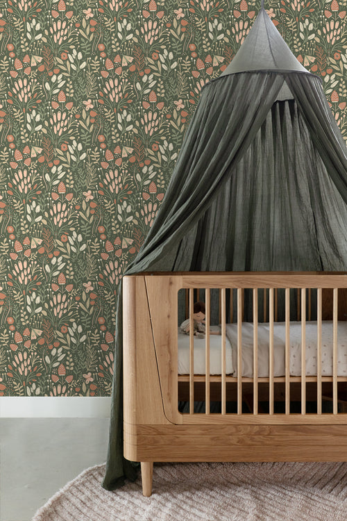 ESTAhome behang bladeren en bloemen groen en terracotta - 50 x 900 cm - 131383 - vtwonen shop