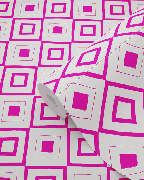 ESTAhome behang ruiten fuchsia roze - 53 cm x 10.05 m - 138862