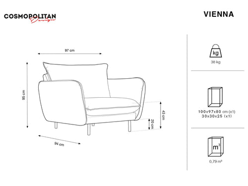 Cosmopolitan Design Fauteuil Vienna flueel, lichtbeige - 94x97x95cm