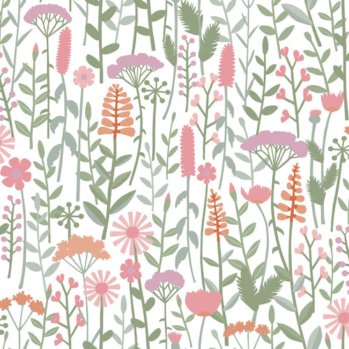ESTAhome behang veldbloemen groen, wit en roze - 50 x 900 cm - 131550 - vtwonen shop