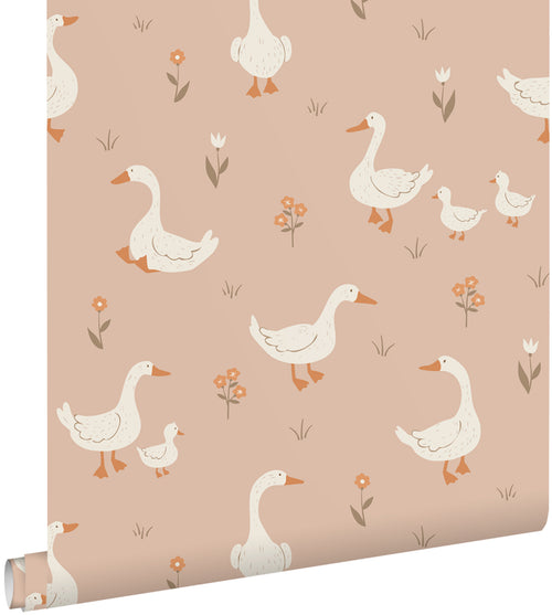 ESTAhome behang schattige ganzen terracotta roze - 50 x 900 cm - 131831
