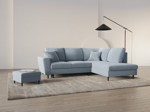 Cosmopolitan Design Converteerbare hoekbank rechts met opbergdoos Kyoto 5-zits, flueel lichtblauw - 194x243x88cm