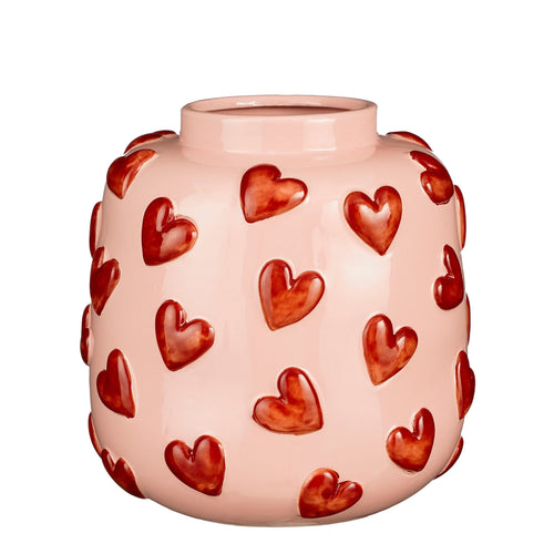 Mica Decorations  Hearts Vaas - H28 x Ø29 cm - Keramiek - Roze, Rood