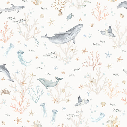 ESTAhome behang onderwaterwereld beige en vergrijsd blauw - 50 x 900 cm - 131261