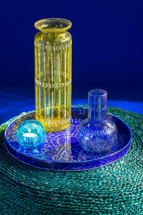 J-Line kaarshouder Tarifa Rond - glas - mix - 3 stuks