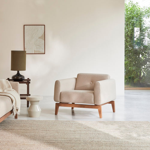 Tikamoon Fauteuil van massief eiken en ecru stof - Beige