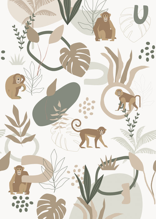 ESTAhome fotobehang jungle apen beige en groen - 200 x 279 cm - 159244 - vtwonen shop