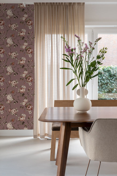 ESTAhome behang vintage bloemen aubergine paars - 53 cm x 10.05 m - 131127