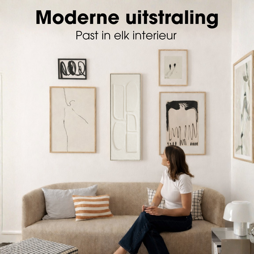Mica Decorations Wanddecoratie - Wandpaneel Abstracte Kunst 90 x 30 x 3 cm - Woondecoratie voor Woonkamer of Slaapkamer - Off-white