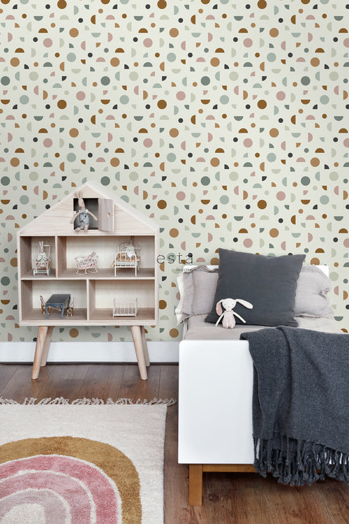 ESTAhome behang grafisch motief lichtbeige, oudroze en mintgroen - 53 cm x 10.05 m - 139277