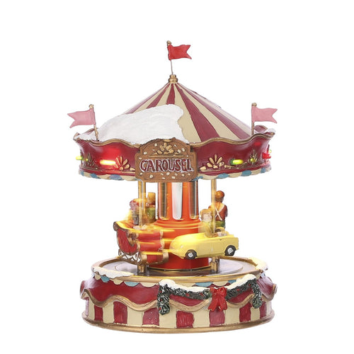 Luville Little Carousel - Kerstdorp Miniatuur Draaimolen met Verlichting - Kerstversiering voor Binnen - Guirlande op Batterijen - Kerstslingers