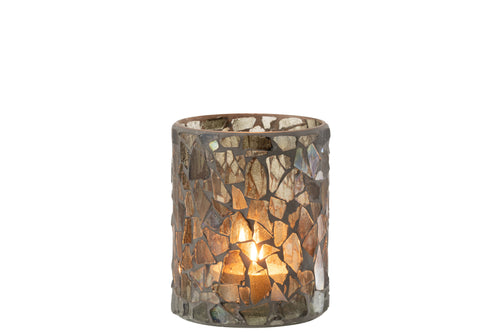J-Line windlicht Mozaiek - glas - grijs/groen - medium