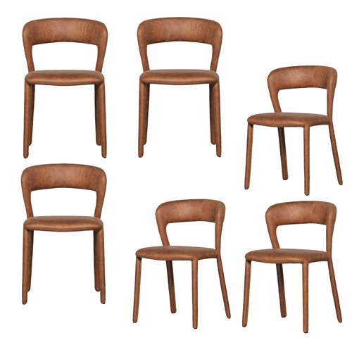 WOOOD eetkamerstoelen Noble - Leerlook - Cognac - Set van 6