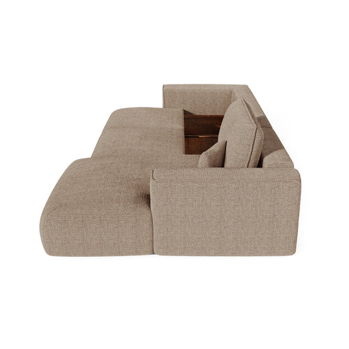 Premium Interiors - Rechthoekige hoekbank met slaapfunctie en opbergruimte COMO - kruisweefsel  zacht aanvoelend bruin 297cm