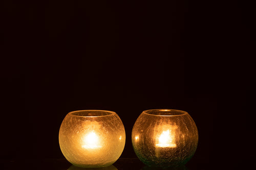 J-Line windlicht Bol Craquelé - glas - blauw - small - 2 stuks