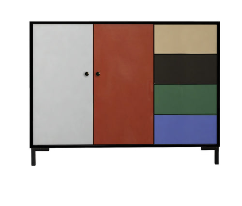 Laag dressoir van MDF met kleurrijk geometrisch patroon