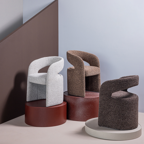 WOOOD eetkamerstoel grove Lanor - Bouclé - Bruin - 76x58x57
