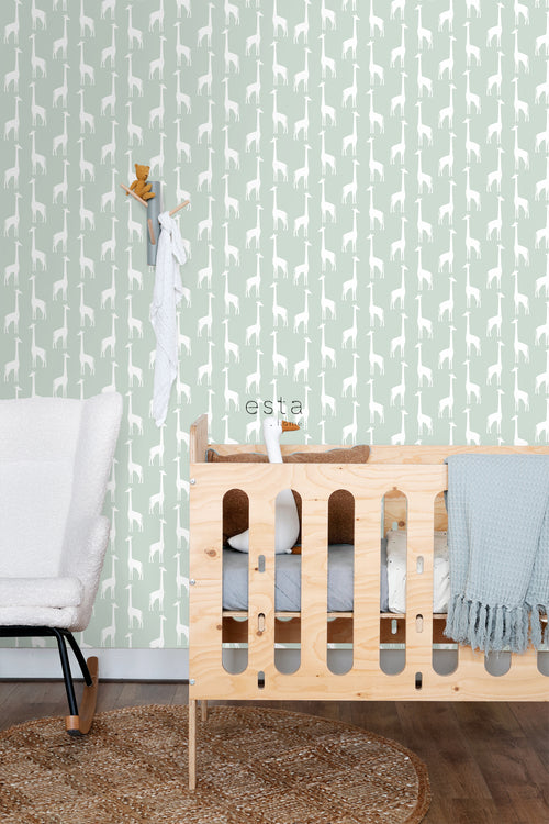ESTAhome behang giraffen mintgroen - 53 cm x 10.05 m - 139058