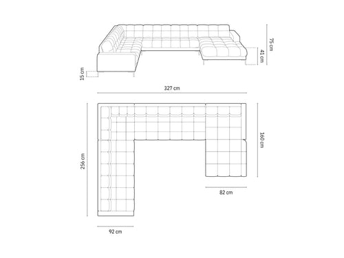 Cosmopolitan Design Panoramische hoekbank links Bali 7-zits, flueel, donkergrijs - 256x327x75cm