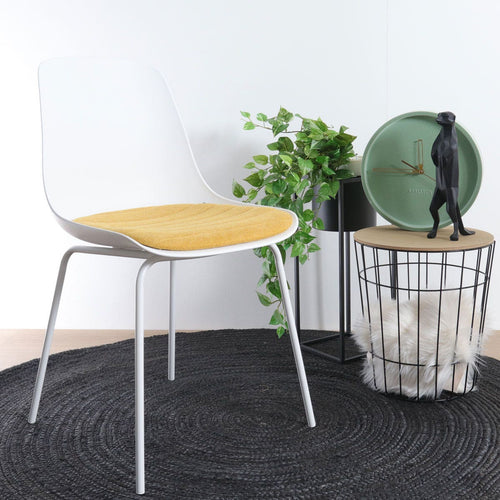 Nolon Nora-Liv Eetkamerstoel Wit - Okergeel Kussen - Witte Poten - vtwonen shop