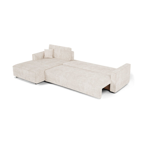 Premium Interiors - Linkshoekbank met slaapfunctie en opbergruimte  - corduroy crème 297cm