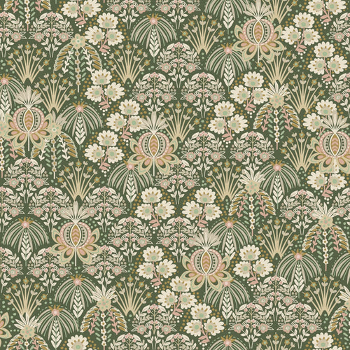 ESTAhome behang vintage bloemen in art nouveau stijl donkergroen - 50 x 900 cm - 130972 - vtwonen shop