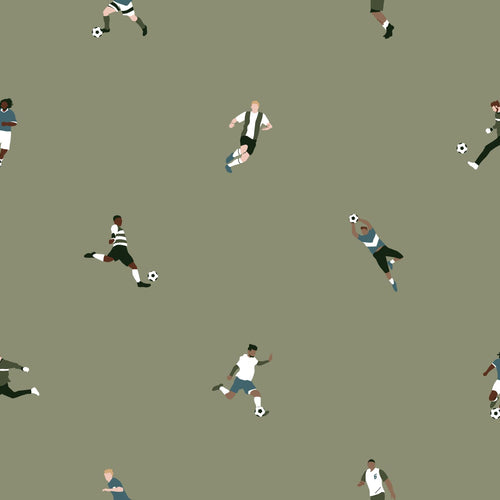 ESTAhome behang voetbalspelers olijfgroen - 50 x 900 cm - 131277 - vtwonen shop