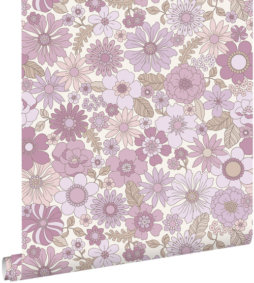 ESTAhome behang retro bloemen lila paars - 50 x 900 cm - 131248 - vtwonen shop